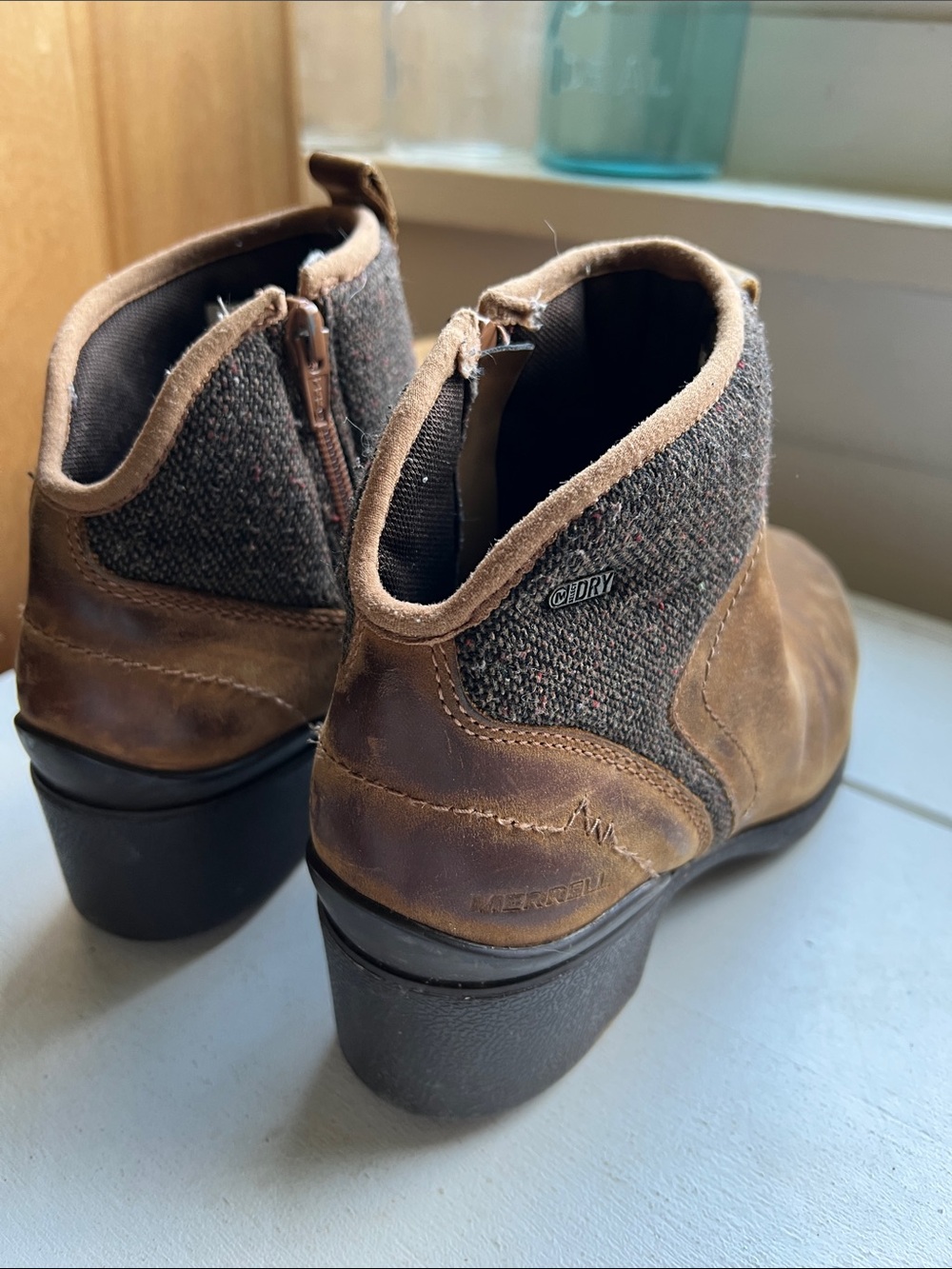 Merrell Brown Leather Dark Heather Ankle Booties Chateau 2 heels size 8.5 - Picture 8 of 17